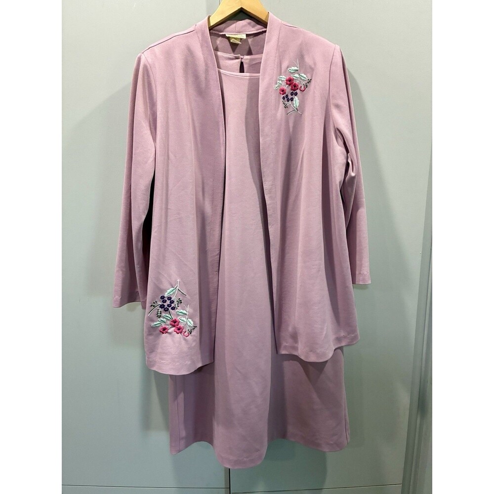 Roaman’s 2 Piece Dress Duster Set Pink Embroidered Floral 20-22 Mother Of Bride
